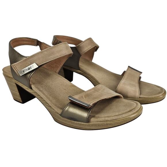NAOT WOMEN'S BEIGE / GOLD PLATFORM BLOCK STRAPPY HEELS SIZE 9.5 (40) - Picture 1 of 11